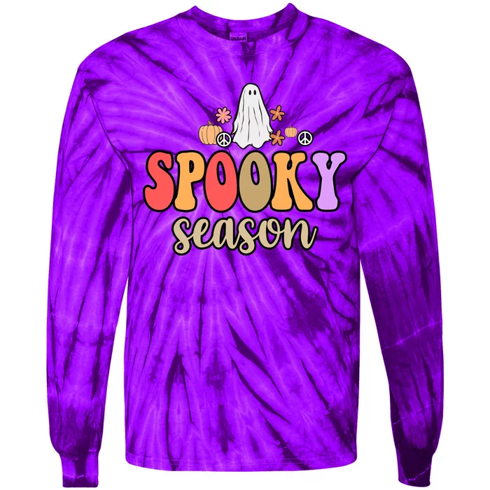 Spooky Season Floral Hippie Ghost Tie-Dye Long Sleeve Shirt