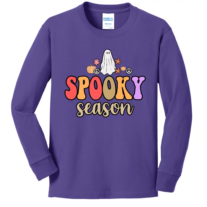 Spooky Season Floral Hippie Ghost Kids Long Sleeve Shirt