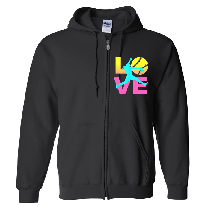 Softball Sport Love Hobby Full Zip Hoodie