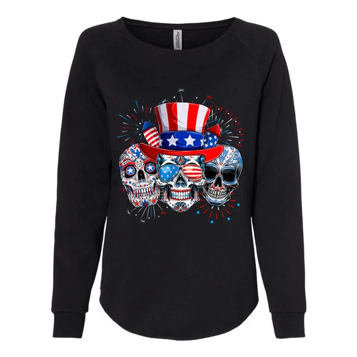 Skull Sunglasses Firework American Flag Funny 4th Of July Great Gift Womens California Wash Sweatshirt