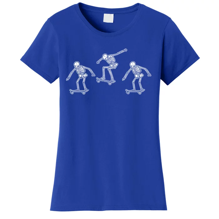 Skeletons Skateboarding Funny Halloween Skateboard Meaningful Gift Women's T-Shirt