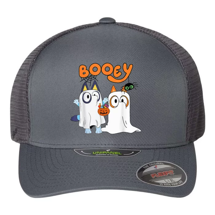 Spooky Season Funny Ghost Booey Halloween Flexfit Unipanel Trucker Cap