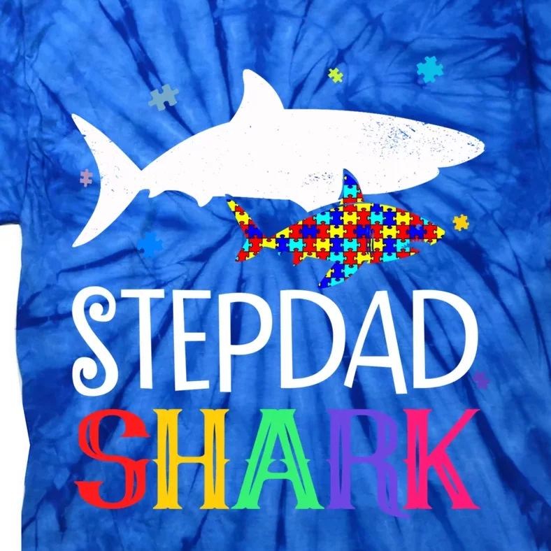 Stepdad Shark Family Cool Autism Awareness Gift Tie-Dye T-Shirt