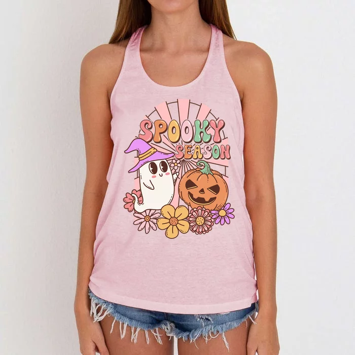 Spooky Season Floral Retro Groovy Halloween Ghost Costume Meaningful Gift Women's Knotted Racerback Tank