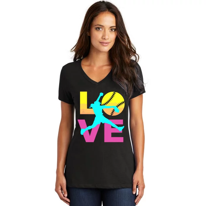 Softball Shirts For Girl Love Women's V-Neck T-Shirt