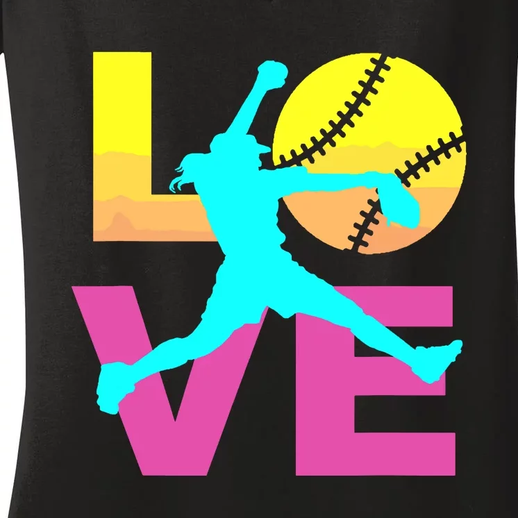 Softball Shirts For Girl Love Women's V-Neck T-Shirt