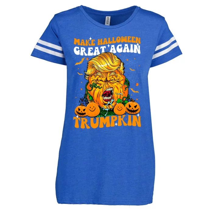 Spooky Shost Funny Trumpkin Make Halloween Great Again Funny Gift Enza Ladies Jersey Football T-Shirt