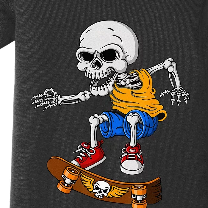 Skateboarding Skeleton Funny Skater Skate Board Halloween Baby Bodysuit