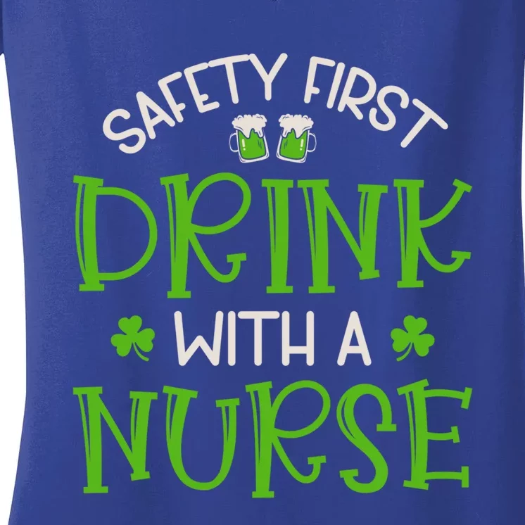 Shamrock Safety First With A Nurse St Patrick`S Day Gift Women's V-Neck T-Shirt