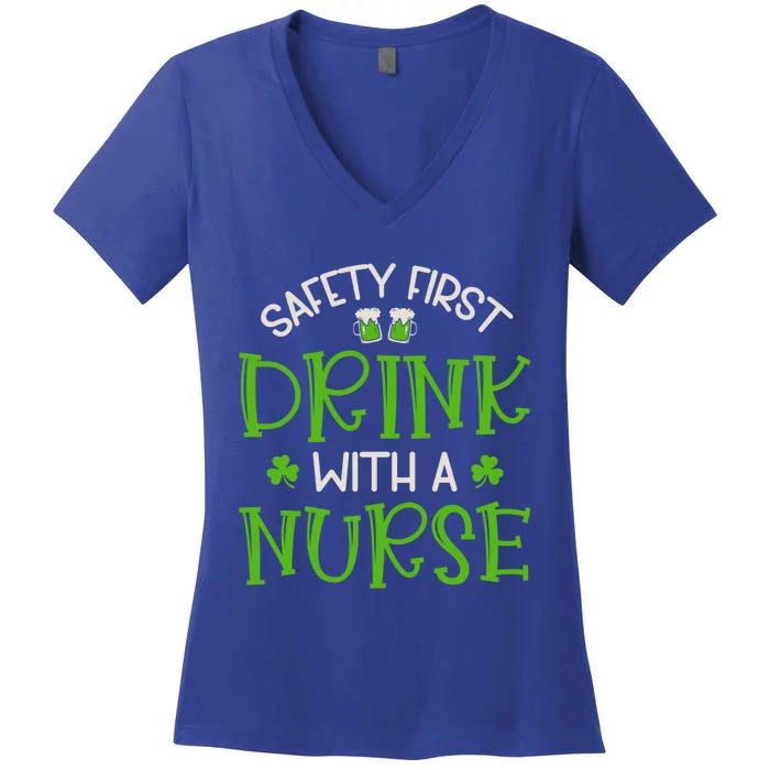 Shamrock Safety First With A Nurse St Patrick`S Day Gift Women's V-Neck T-Shirt