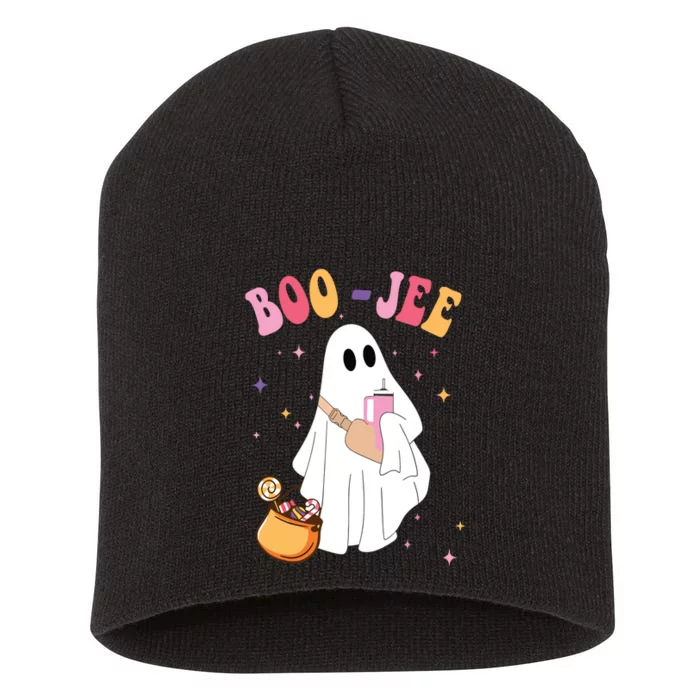 Spooky Season Funny Ghost Halloween Costume Boujee Boo Jee Short Acrylic Beanie