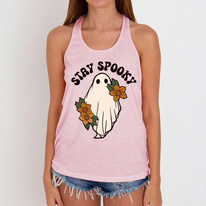 Stay Spooky Floral Ghost Funny Halloween Spooky Season Boo Cute Gift Women's Knotted Racerback Tank