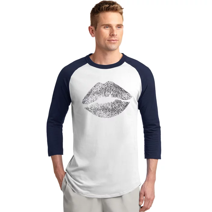 Sexy Silver Glitter Lips Kiss Me Love Makeup Lipstick Shirt Baseball Sleeve Shirt