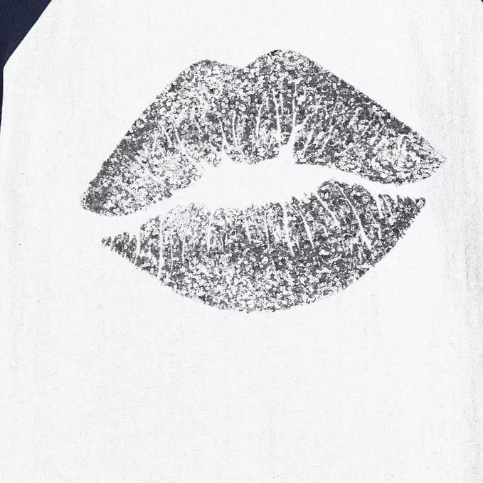 Sexy Silver Glitter Lips Kiss Me Love Makeup Lipstick Shirt Baseball Sleeve Shirt