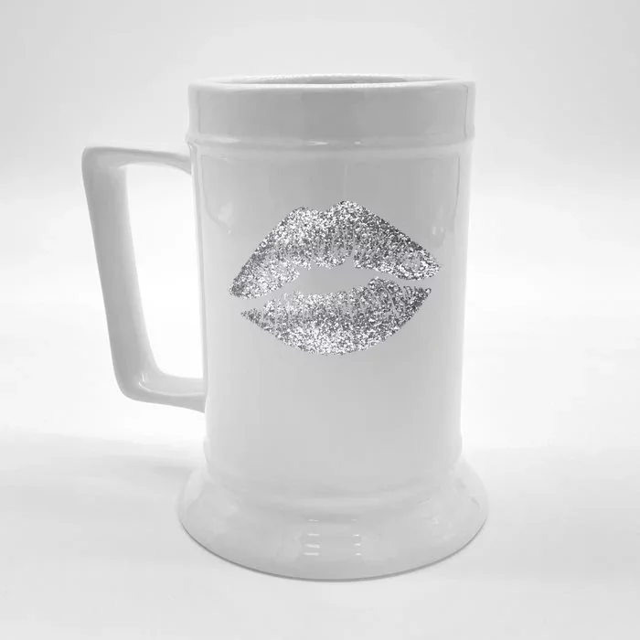 Sexy Silver Glitter Lips Kiss Me Love Makeup Lipstick Shirt Front & Back Beer Stein