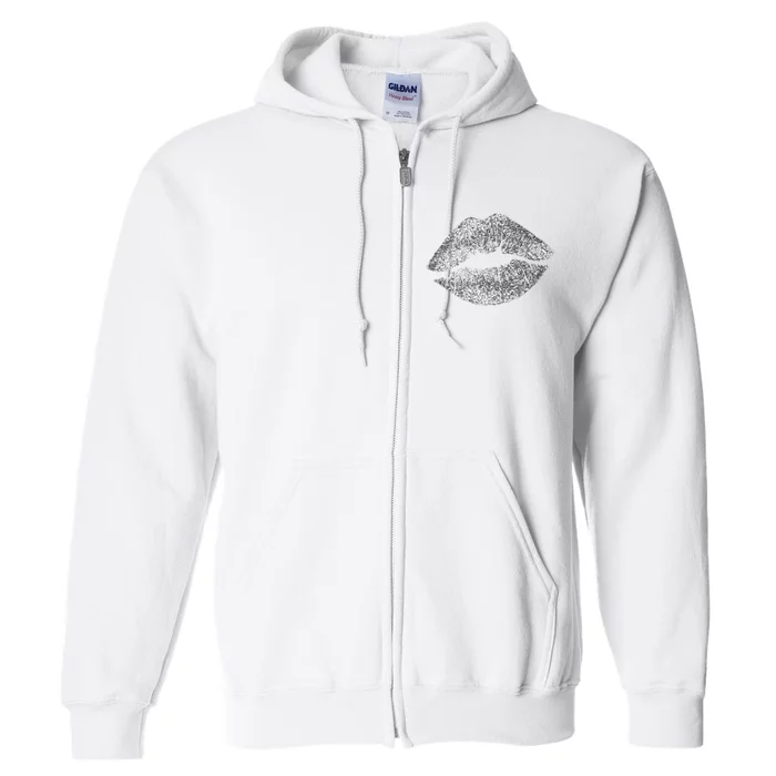 Sexy Silver Glitter Lips Kiss Me Love Makeup Lipstick Shirt Full Zip Hoodie