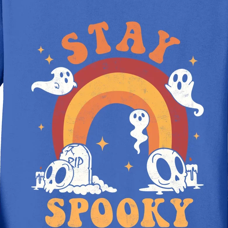 Stay Spooky Ghost Rainbow Groovy Retro Halloween Trick Treat Gift Kids Long Sleeve Shirt