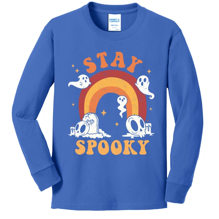 Stay Spooky Ghost Rainbow Groovy Retro Halloween Trick Treat Gift Kids Long Sleeve Shirt