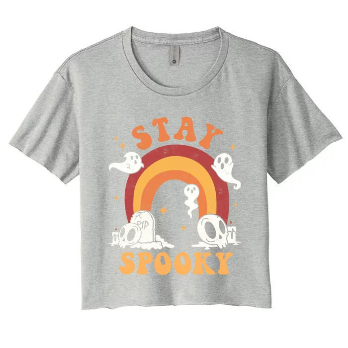 Stay Spooky Ghost Rainbow Groovy Retro Halloween Trick Treat Gift Women's Crop Top Tee