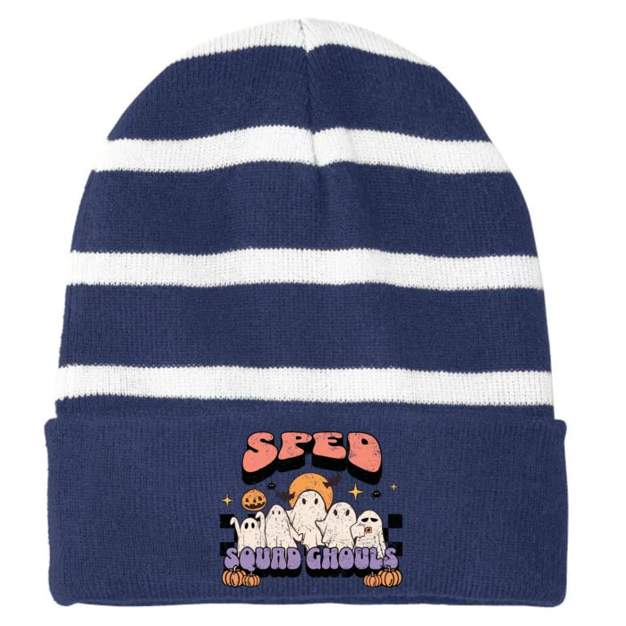 Sped Squad Ghoul Special Education Teacher Halloween Costume Striped Beanie with Solid Band