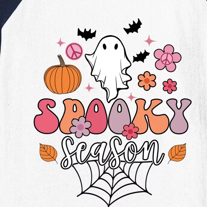 Spooky Season Groovy Ghost Halloween Scary Gift Baseball Sleeve Shirt