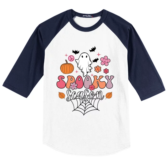 Spooky Season Groovy Ghost Halloween Scary Gift Baseball Sleeve Shirt