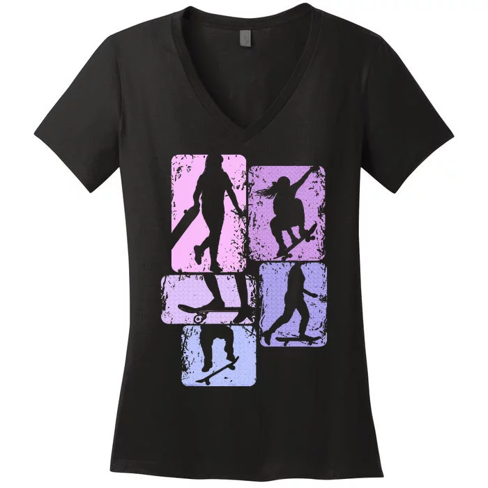 Skateboarder Skater Girl Skateboarding Women's V-Neck T-Shirt