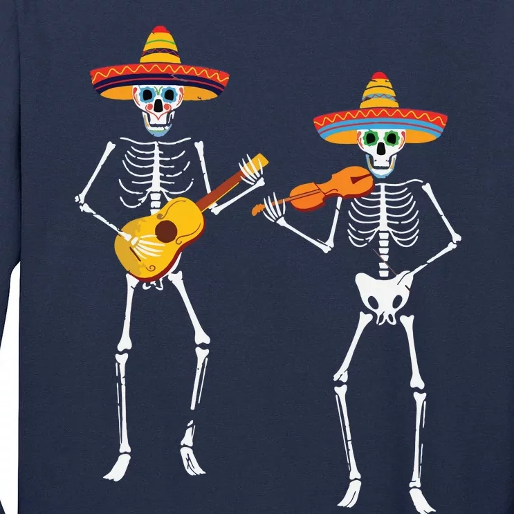 Skeleton Sombreros Guitar Fiesta Cinco De Mayo Mexican Party Tall Long Sleeve T-Shirt