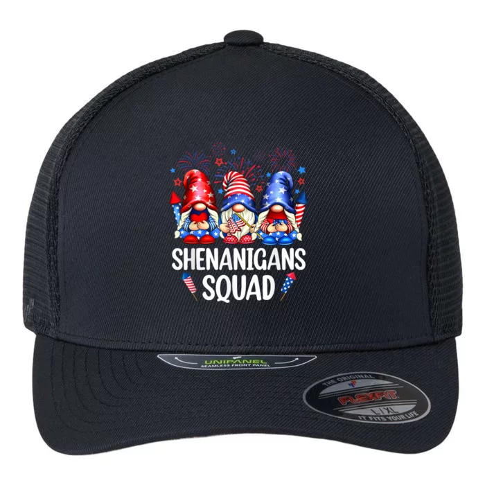 Shenanigans Squad Gnomes USA Independence Day 4th Of July Flexfit Unipanel Trucker Cap