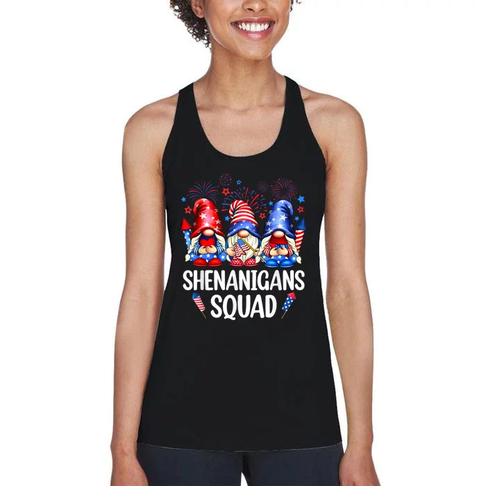 Shenanigans Squad Gnomes USA Independence Day 4th Of July Women's Racerback Tank