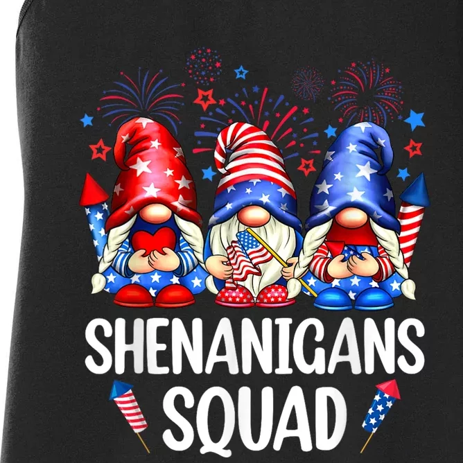 Shenanigans Squad Gnomes USA Independence Day 4th Of July Women's Racerback Tank