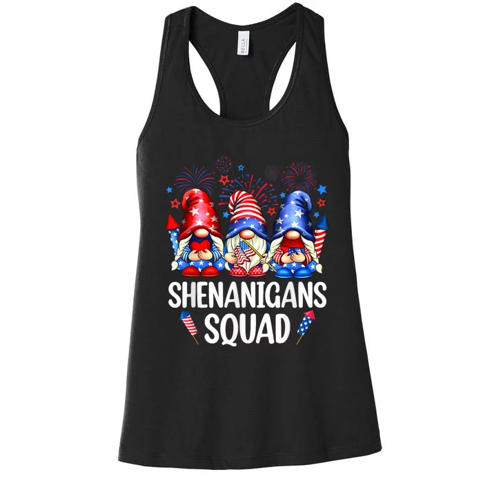 Shenanigans Squad Gnomes USA Independence Day 4th Of July Women's Racerback Tank