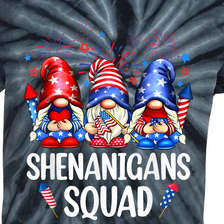 Shenanigans Squad Gnomes USA Independence Day 4th Of July Kids Tie-Dye T-Shirt