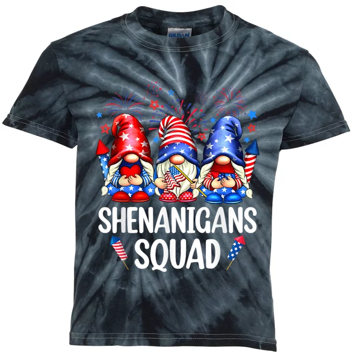 Shenanigans Squad Gnomes USA Independence Day 4th Of July Kids Tie-Dye T-Shirt