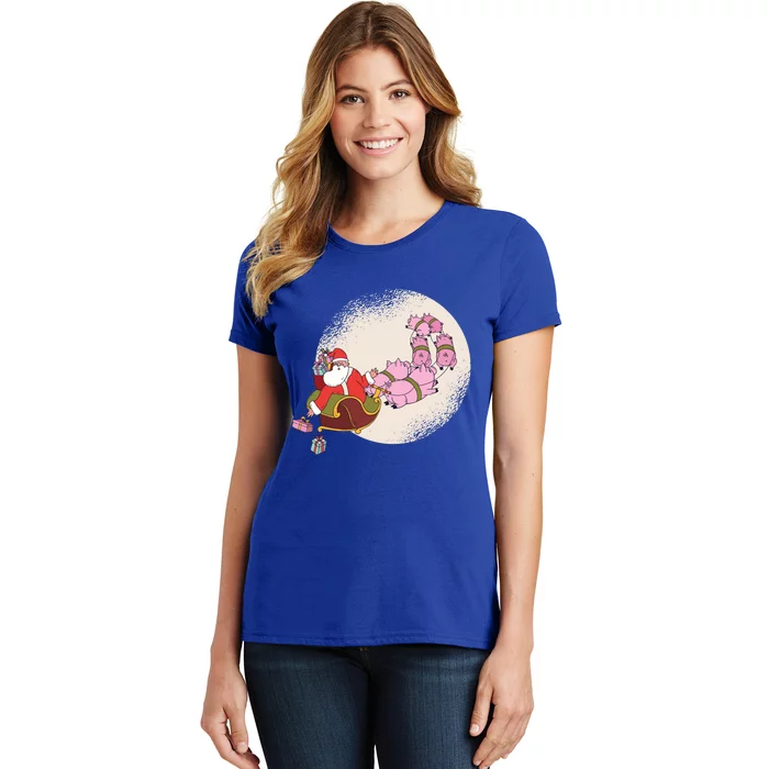 Santa Sleigh Gift With Flying Pigs And Christmas Presents Meaningful Gift Women's T-Shirt