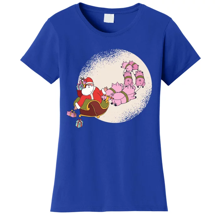 Santa Sleigh Gift With Flying Pigs And Christmas Presents Meaningful Gift Women's T-Shirt