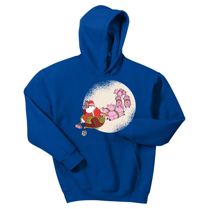 Santa Sleigh Gift With Flying Pigs And Christmas Presents Meaningful Gift Kids Hoodie