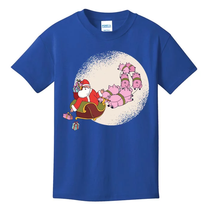 Santa Sleigh Gift With Flying Pigs And Christmas Presents Meaningful Gift Kids T-Shirt