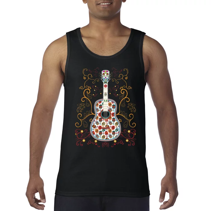 Sugar Skull Guitar Art Design Beautiful colorful guitar Tank Top