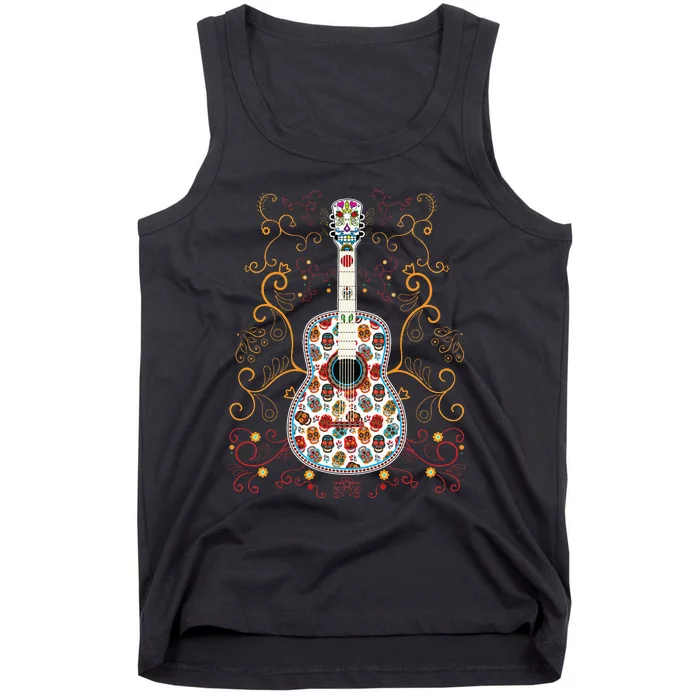 Sugar Skull Guitar Art Design Beautiful colorful guitar Tank Top