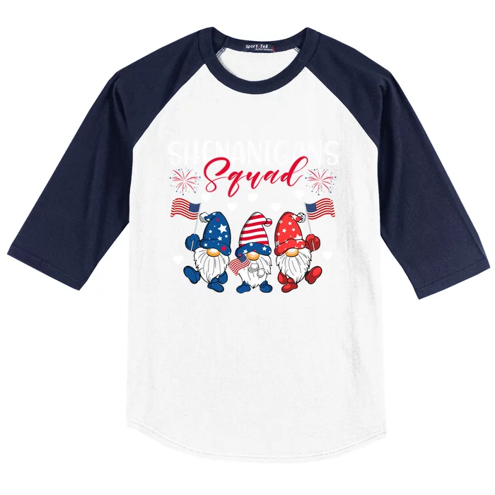 Shenanigans Squad Gnomies 4th Of July Usa Gnome Patriotic Funny Gift Baseball Sleeve Shirt