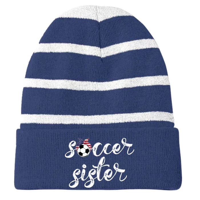 Soccer Sister Gift Football Jersey For Sibling Futbol Player Striped Beanie with Solid Band