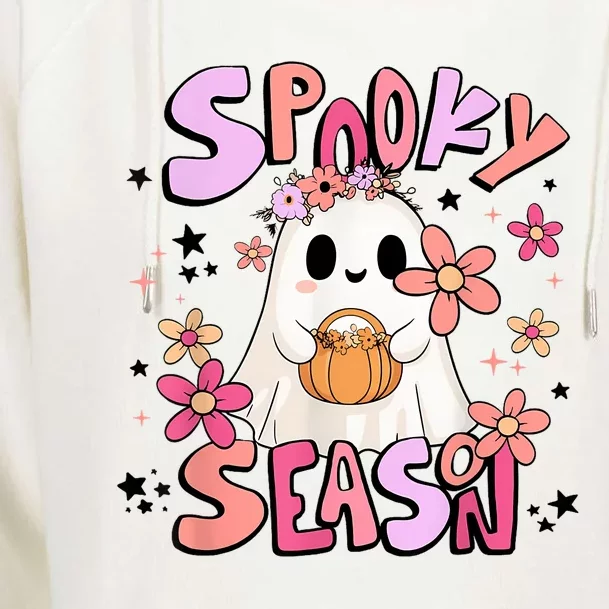 Spooky Season Ghost Retro Groovy Halloween Women Girl Womens Funnel Neck Pullover Hood