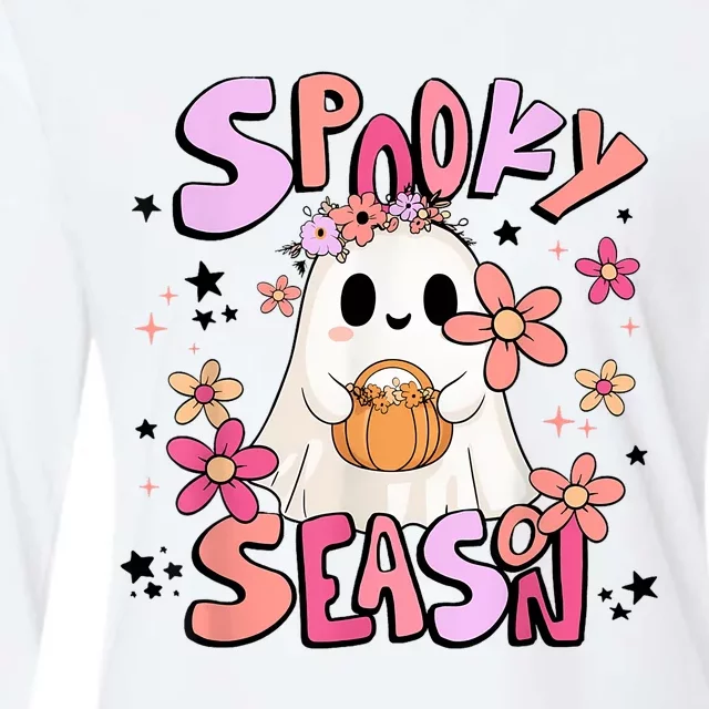 Spooky Season Ghost Retro Groovy Halloween Women Girl Womens Cotton Relaxed Long Sleeve T-Shirt