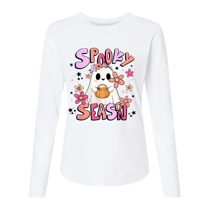 Spooky Season Ghost Retro Groovy Halloween Women Girl Womens Cotton Relaxed Long Sleeve T-Shirt