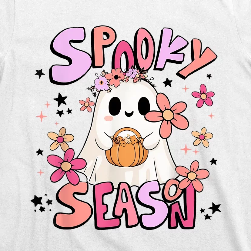 Spooky Season Ghost Retro Groovy Halloween Women Girl T-Shirt