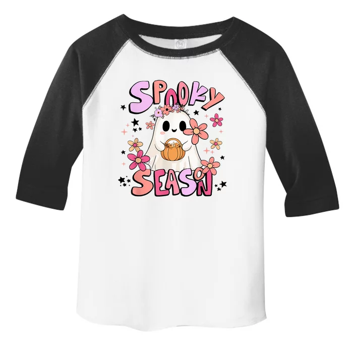 Spooky Season Ghost Retro Groovy Halloween Women Girl Toddler Fine Jersey T-Shirt