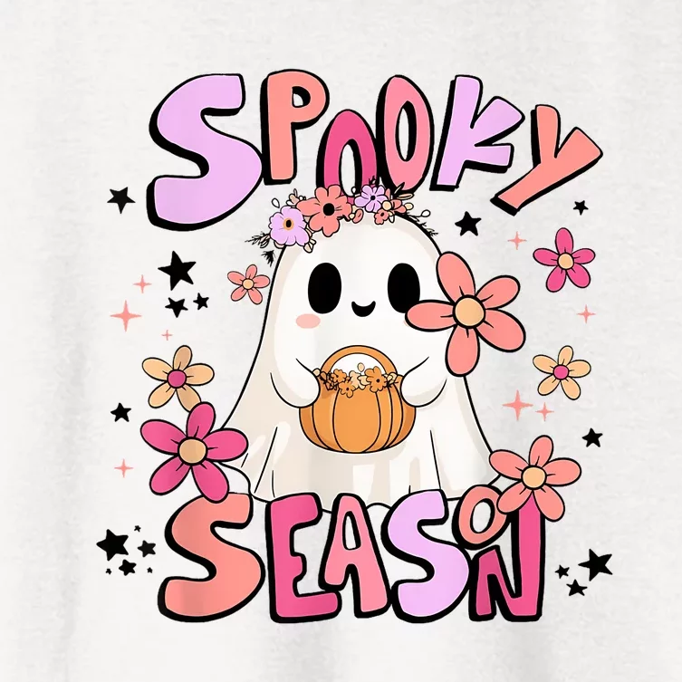 Spooky Season Ghost Retro Groovy Halloween Women Girl Women's Crop Top Tee