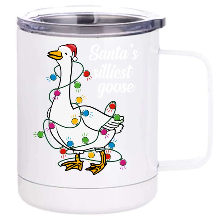 Santa’S Silliest Goose Funny Christmas Family Gift Front & Back 12oz Stainless Steel Tumbler Cup