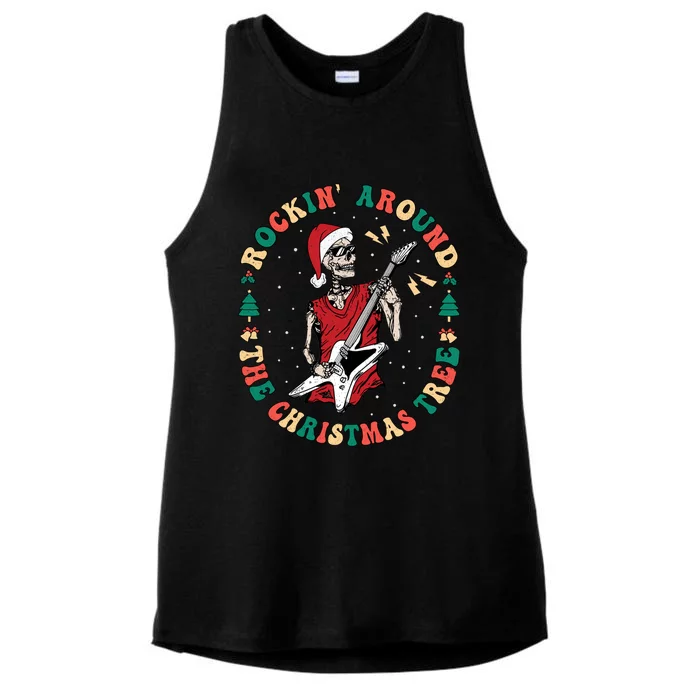 Santa Skeleton Guitar Guy Christmas Rock Band Xmas Musician Gift Ladies Tri-Blend Wicking Tank